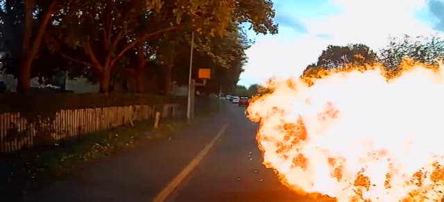 <p>Gordon’s bike caught fire after the crash in Cambridge</p>