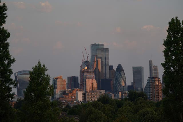 The skyline of the City of London during sunrise. (Yui Mok/PA)