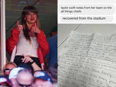 Travis Kelce’s publicist denies viral handwritten football cheat sheet belongs to Taylor Swift