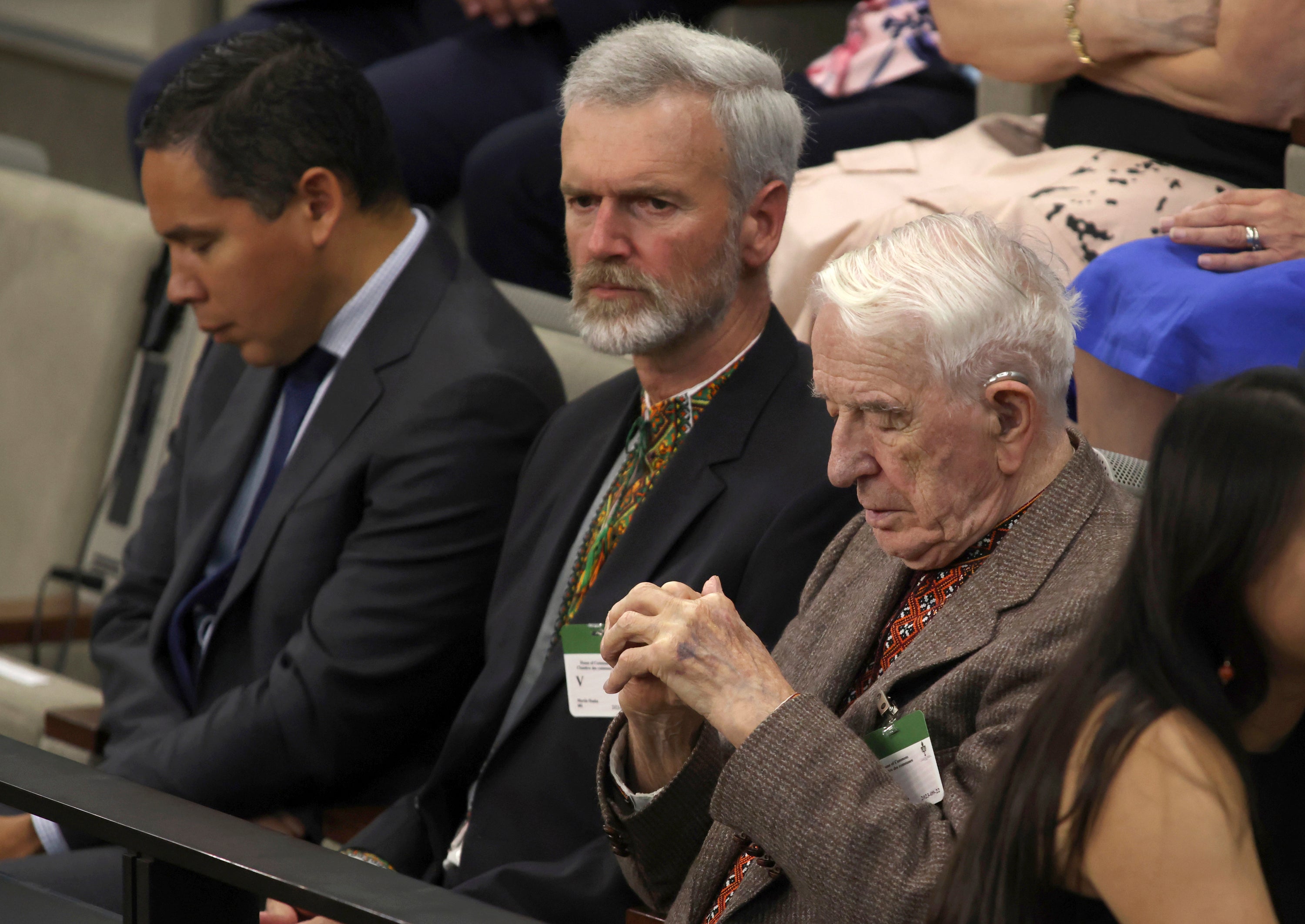 Yaroslav Hunka, right, waits for the arrival of Ukrainian President Volodymyr Zelenskyy in the House of Commons in Ottawa, Onatario on 22 September