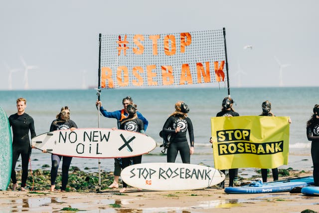 Campaigners from Surfers Against protesting against the Rosebank development.