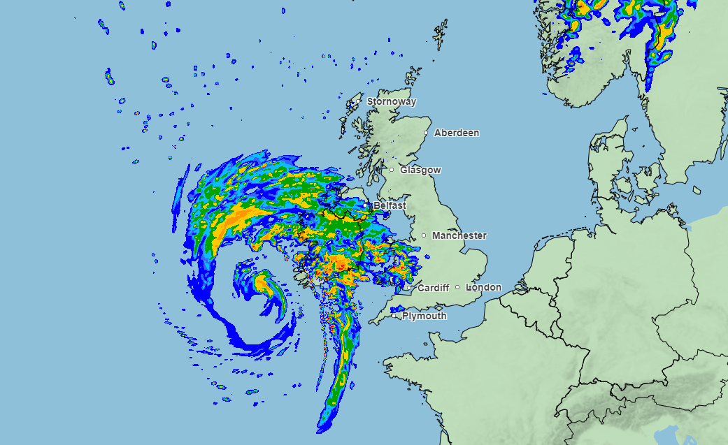 Storm Agnes can be seen approaching Northern Ireland at 10.30am