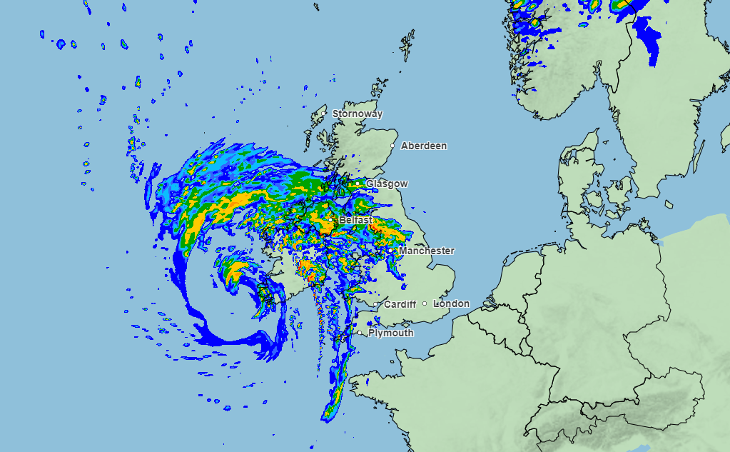 By 1pm, the north-west coast of England will see heavy rainfall with a yellow weather warning coming into force at midday