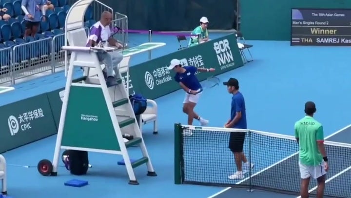 Furious tennis player angrily smashes racket and refuses handshake Sport Independent TV