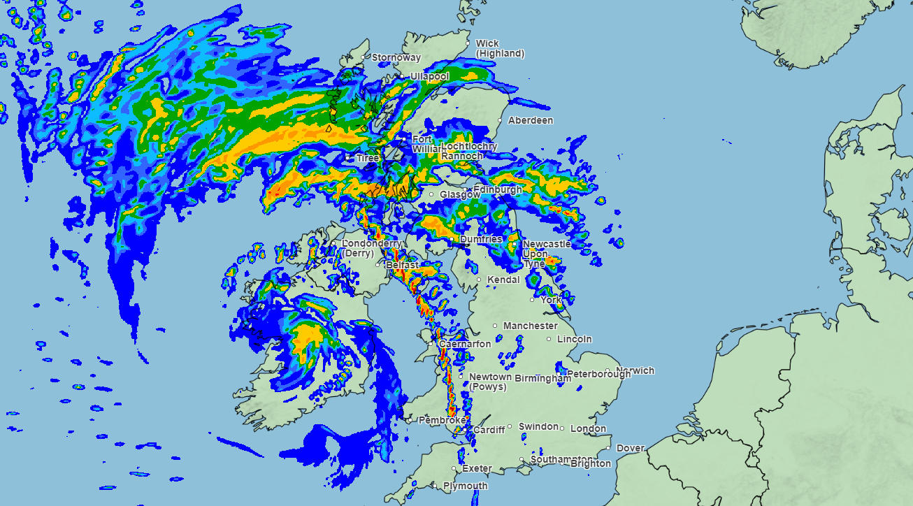 Rain and strong winds will remain in Scotland from 5pm onwards this evening