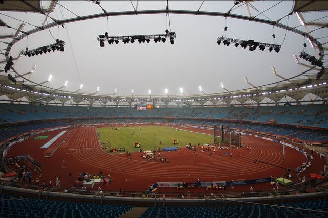 <p>Just one sprinter ran in the 100 metres final at the Jawaharlal Nehru Stadium, which hosted the 2010 Commonwealth Games </p>