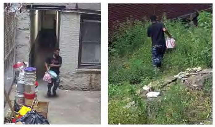 Surveillance footage caught the husband carrying bags out the back alley behind the day care building in the Bronx