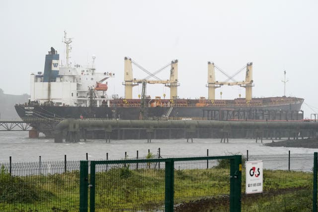 Cargo vessel MV Matthew, moored at Marino Point in Cork, is being searched after a ‘significant quantity’ of suspected cocaine was found on board (Niall Carson/PA)