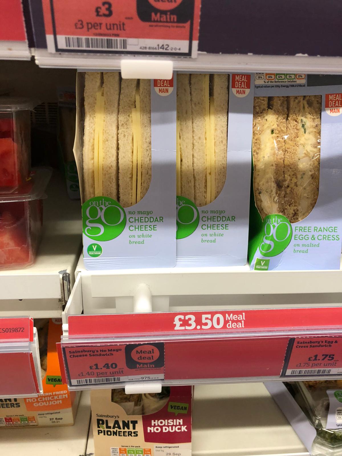 The cheapest cheese sandwich in the area costs £1.40 at Sainsbury’s