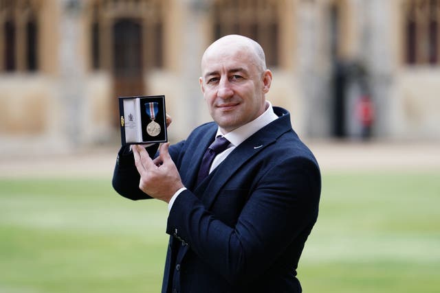 Steven Gallant after being awarded the Queen’s Gallantry Medal at Windsor Castle (Jordan Pettitt/PA)