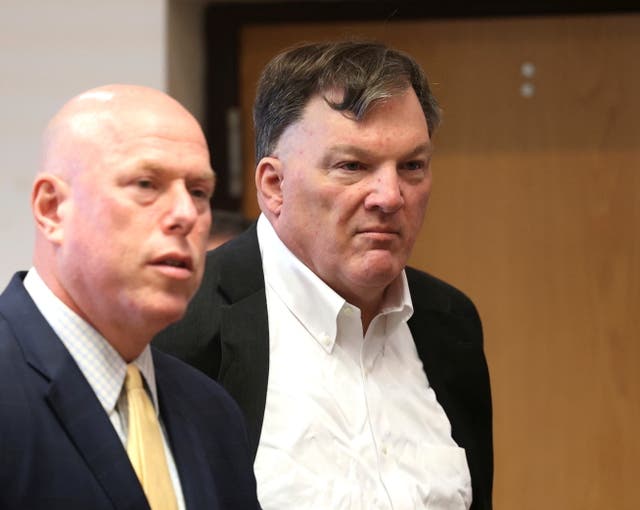 <p>Rex Heuermann appears with his lawyer Michael J. Brown, left, at Suffolk County Court in Riverhead</p>