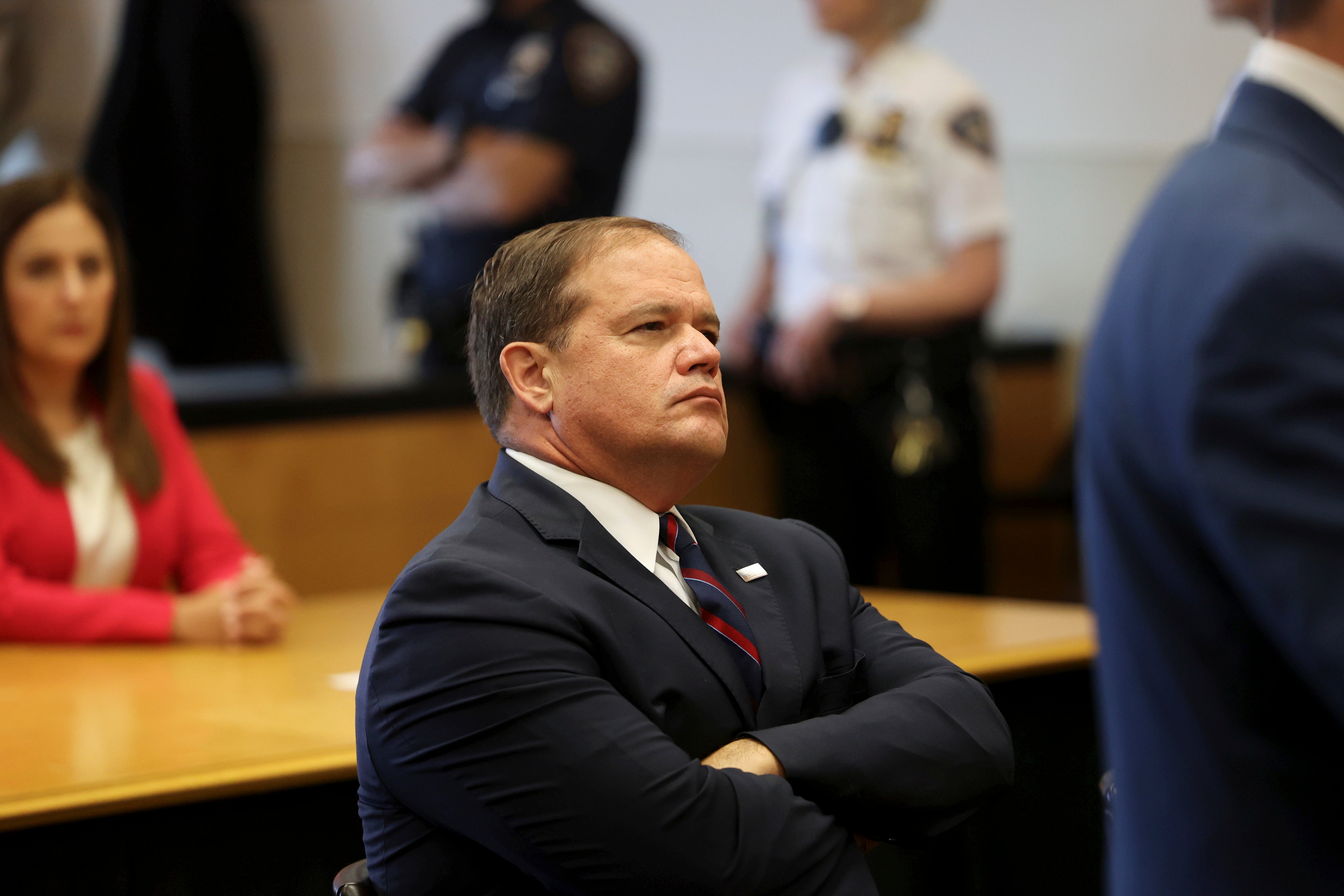 Suffolk County District Attorney Ray Tierney looks on during Rex Heuermann’s court appearance