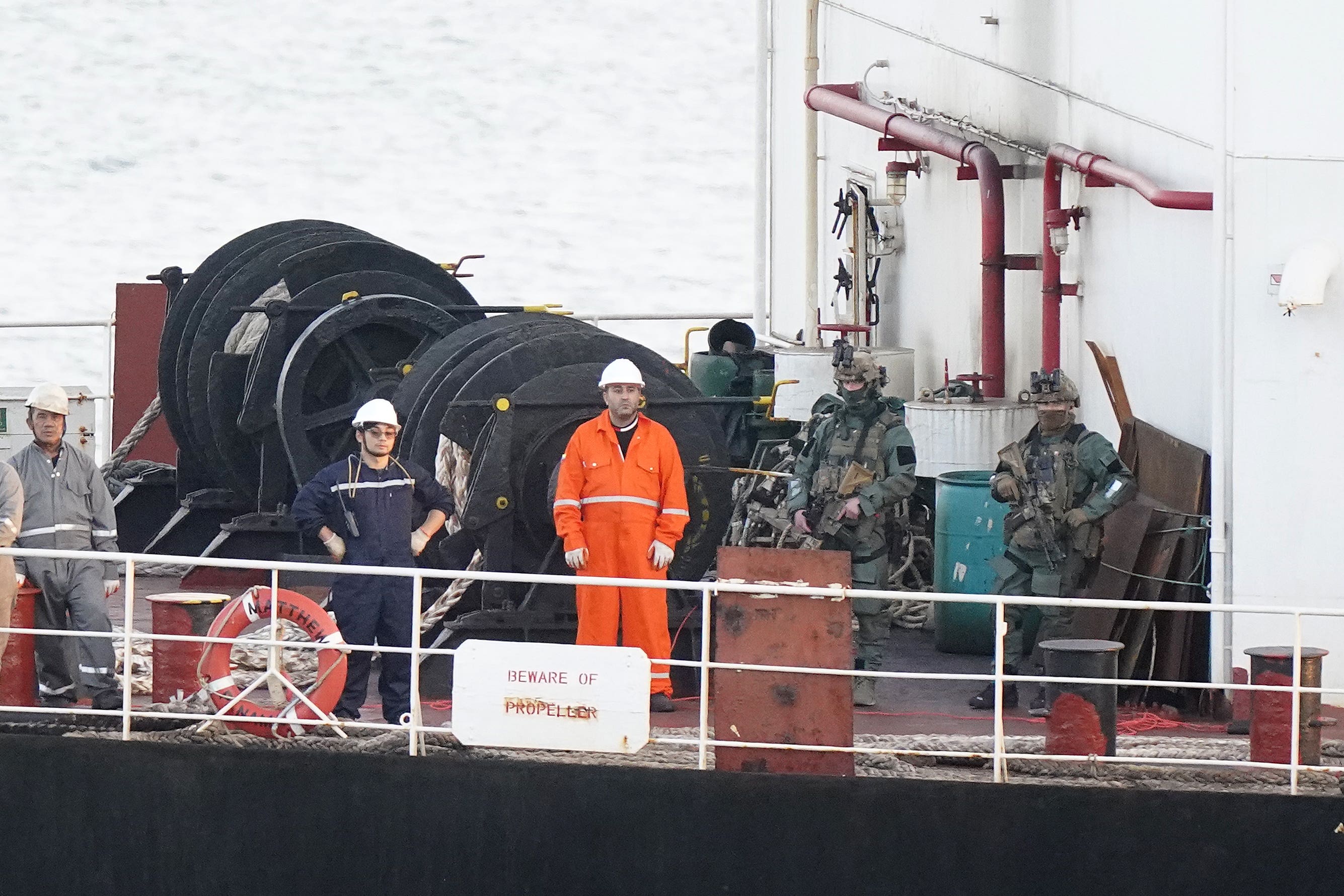 Military personnel onboard a cargo vessel named MV Matthew (PA)