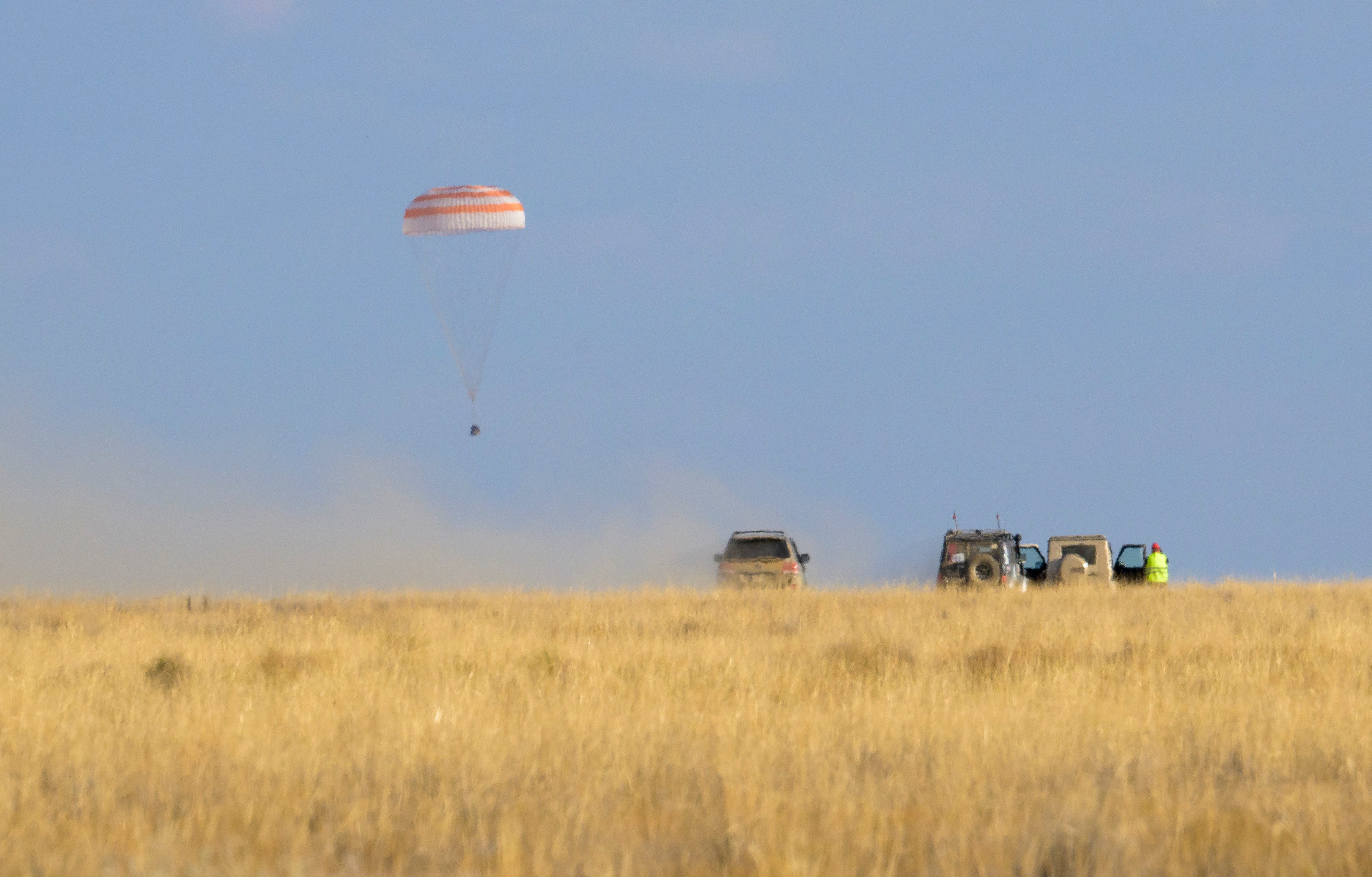 The Soyuz MS-23 spacecraft lands near Zhezkazgan