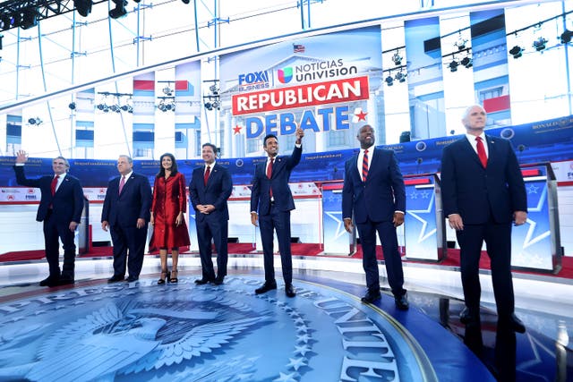<p>Republican presidential candidates take to the debate stage – minus Donald Trump </p>