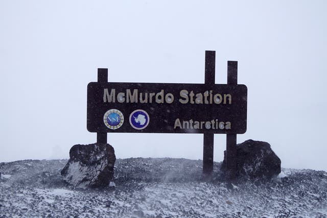 <p>A sign is photographed at McMurdo Station </p>