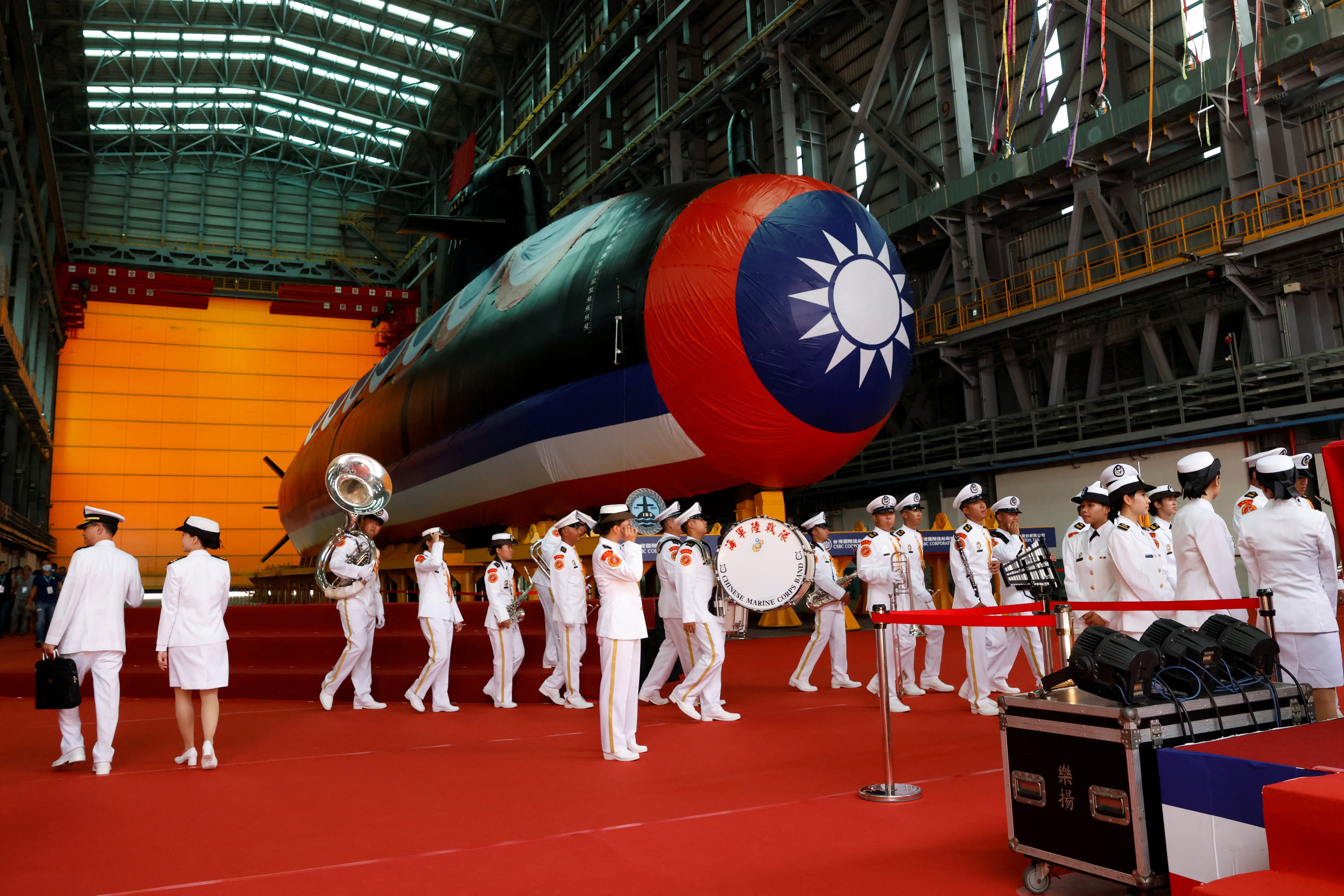 Launching ceremony of Taiwan’s first domestically built submarine, in Kaohsiung
