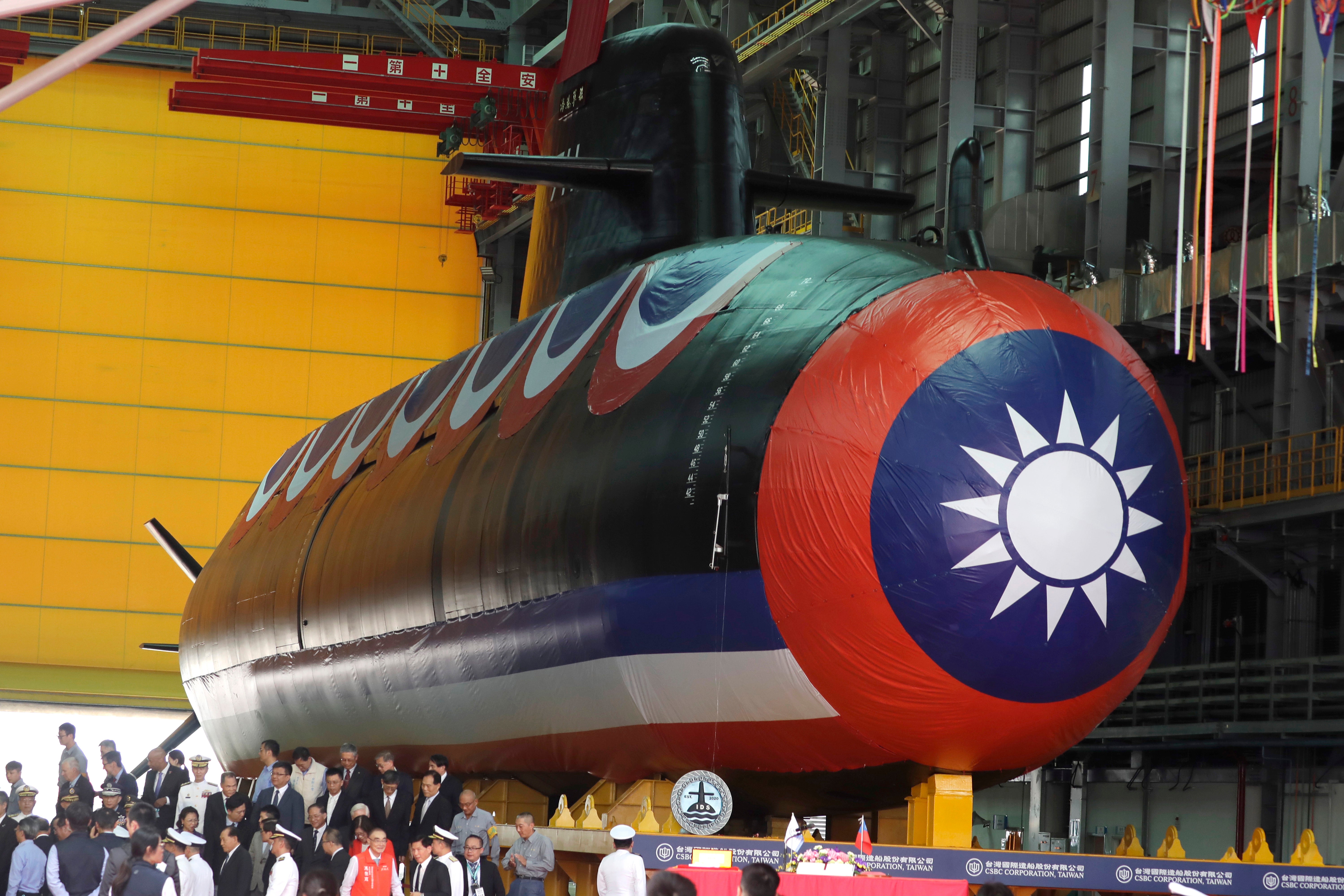 Taiwan's domestically-made submarine during the naming and launching ceremony
