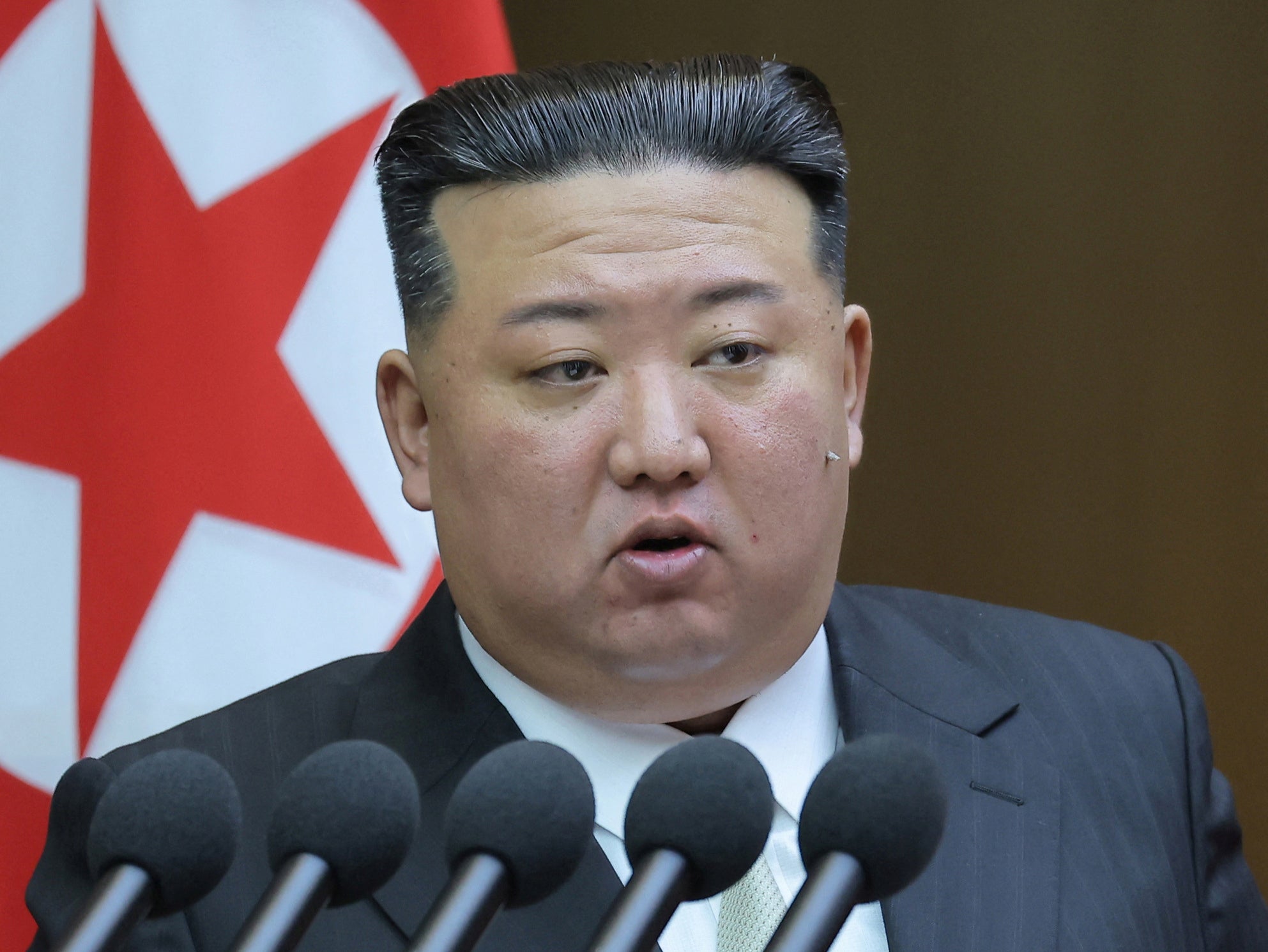 <p>North Korean leader Kim Jong-un speaks during the 9th Session of the 14th Supreme People’s Assembly of the Democratic People’s Republic of Korea, in Pyongyang, North Korea, in this picture obtained by Reuters on 28 September</p>