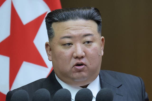 <p>North Korean leader Kim Jong-un speaks during the 9th Session of the 14th Supreme People’s Assembly of the Democratic People’s Republic of Korea, in Pyongyang, North Korea, in this picture obtained by Reuters on 28 September</p>