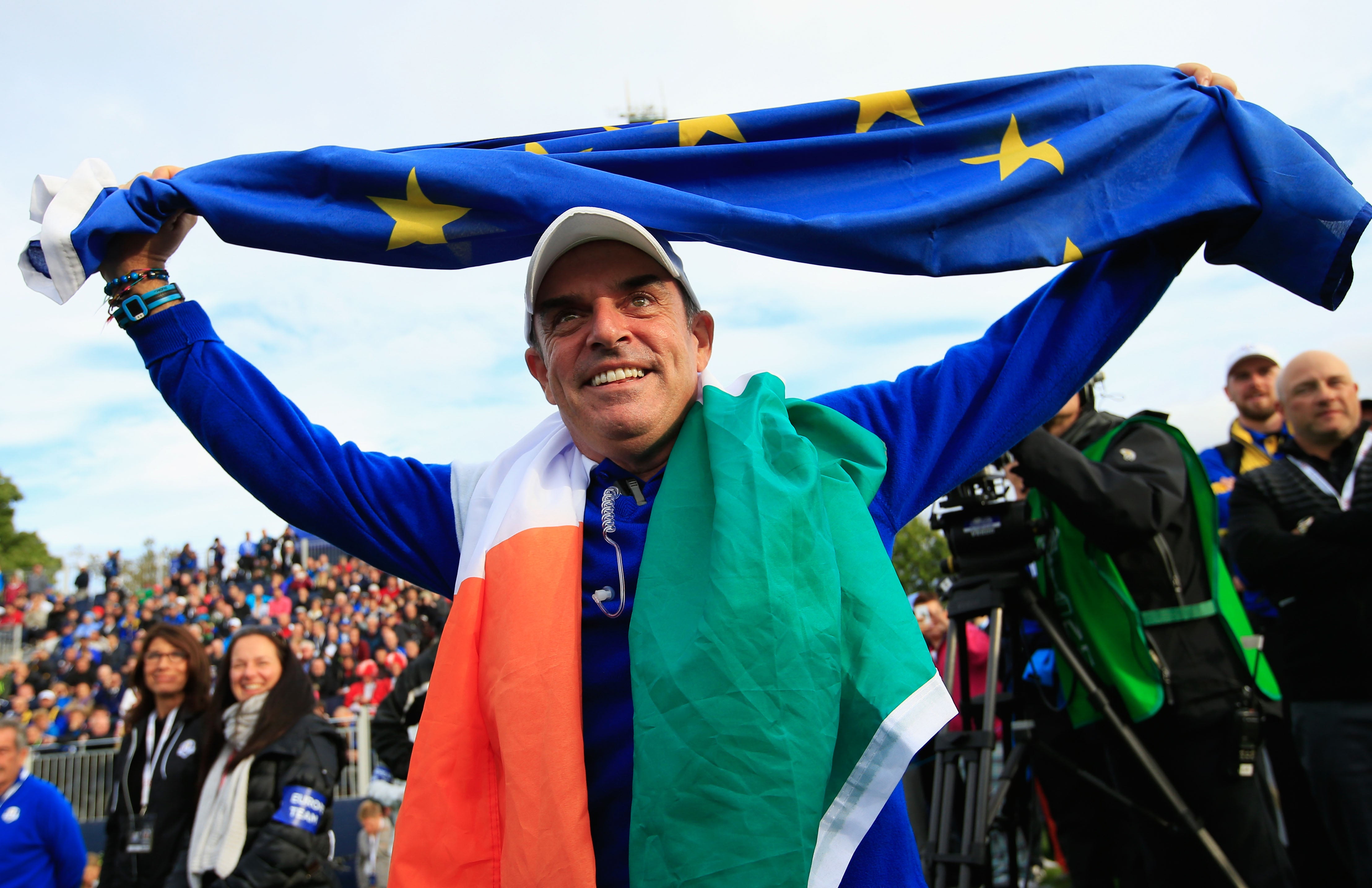 Paul McGinley celebrates Team Europe’s win at Gleneagles in 2014