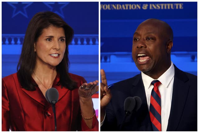 <p>Nikki Haley and Tim Scott sparred at the second GOP debate</p>