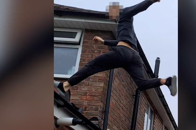<p>Watch teenager leap across roof wearing slippers during drugs raid</p>