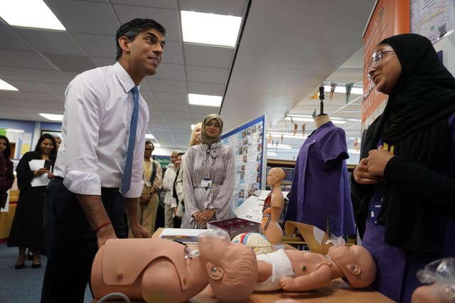 Prime Minister Rishi Sunak said Labour does not understand the aspirations of parents (Alberto Pezzali/PA)