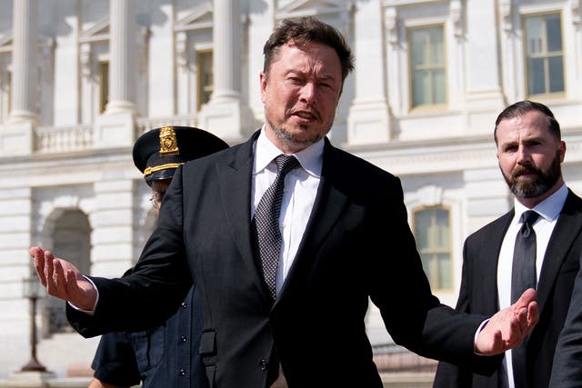 <p>Elon Musk departs following a meeting in the office of US House Speaker Kevin McCarthy (R-CA), at the US Capitol in Washington, DC, on September 13, 2023. </p>