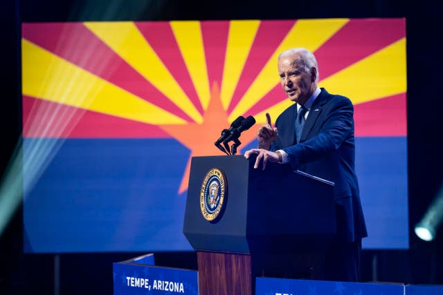<p>President Joe Biden delivers remarks on democracy and honoring the legacy of the late senator John McCain at the Tempe Center for the Arts on Thursday</p>
