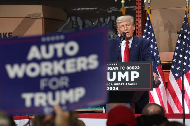 <p>Donald Trump spoke miles from the UAW picket line on Wednesday</p>