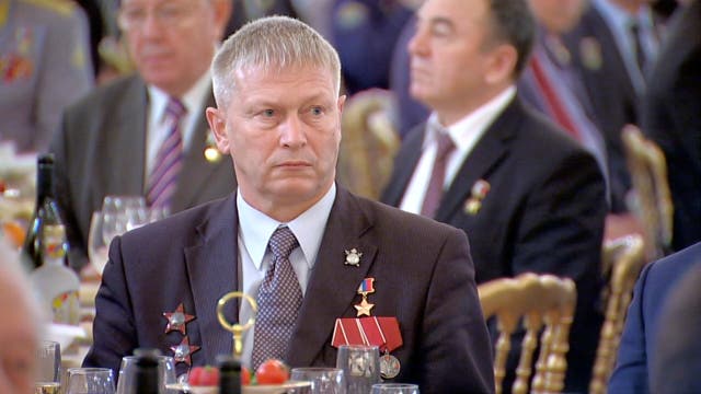 <p>Andrei Troshev, a senior Wagner commander, attends a Heroes of Fatherland Day reception at the Kremlin, in Moscow</p>