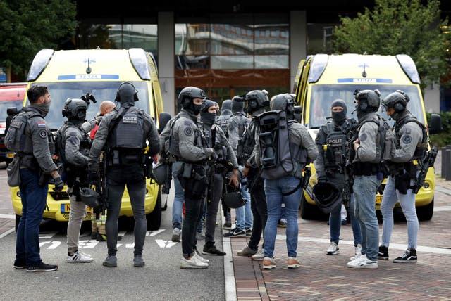 <p>Netherlands’ special intervention police officers respond to the shooting at Erasmus University Medical Center in Rotterdam</p>