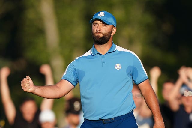 <p>An inspired Jon Rahm partnered Tyrrell Hatton to victory in the first foursomes match on day one of the Ryder Cup (Zac Goodwin/PA)</p>