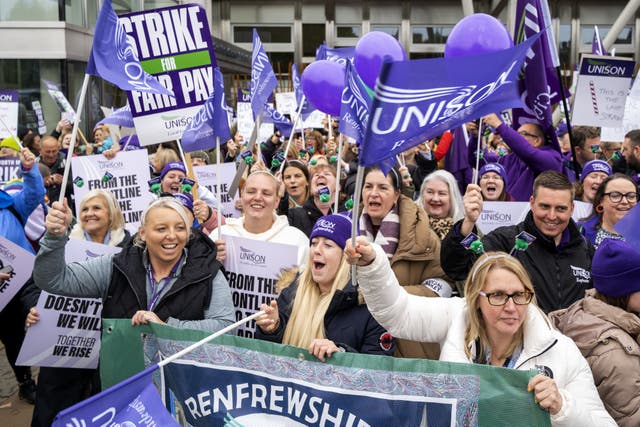 School support staff took strike action over three days this week across Scotland (Jane Barlow/PA)