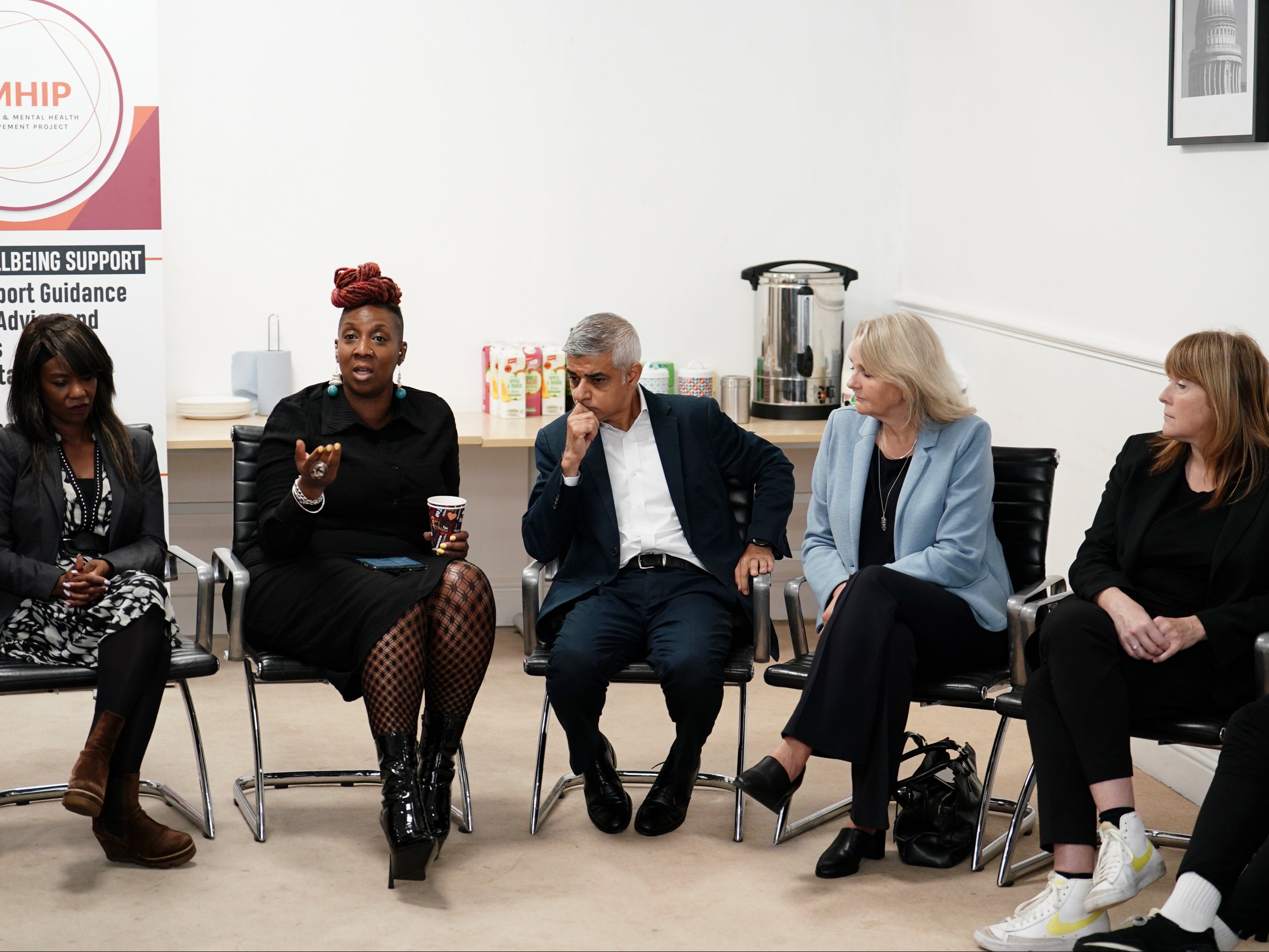 Mayor of London Sadiq Khan speaks with Croydon community leaders involved in the violence reduction unit's MyEnds programme