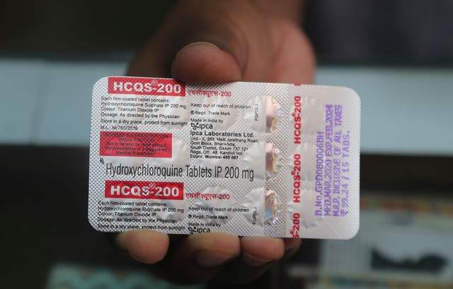 <p>A chemist displays hydroxychloroquine tablets in Mumbai, India, in May 2020</p>