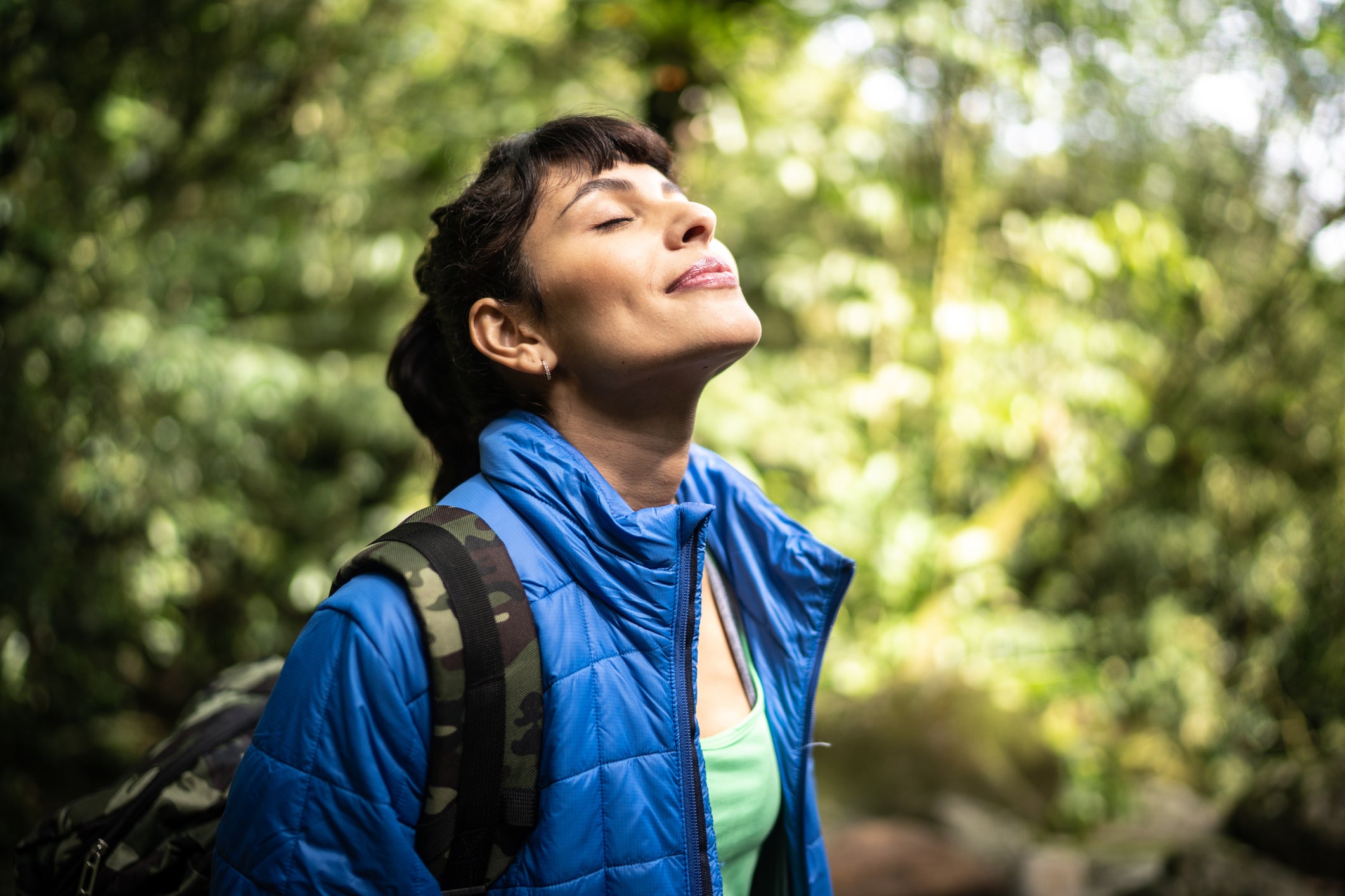 Forest bathing involves being mindfully present around trees and in nature