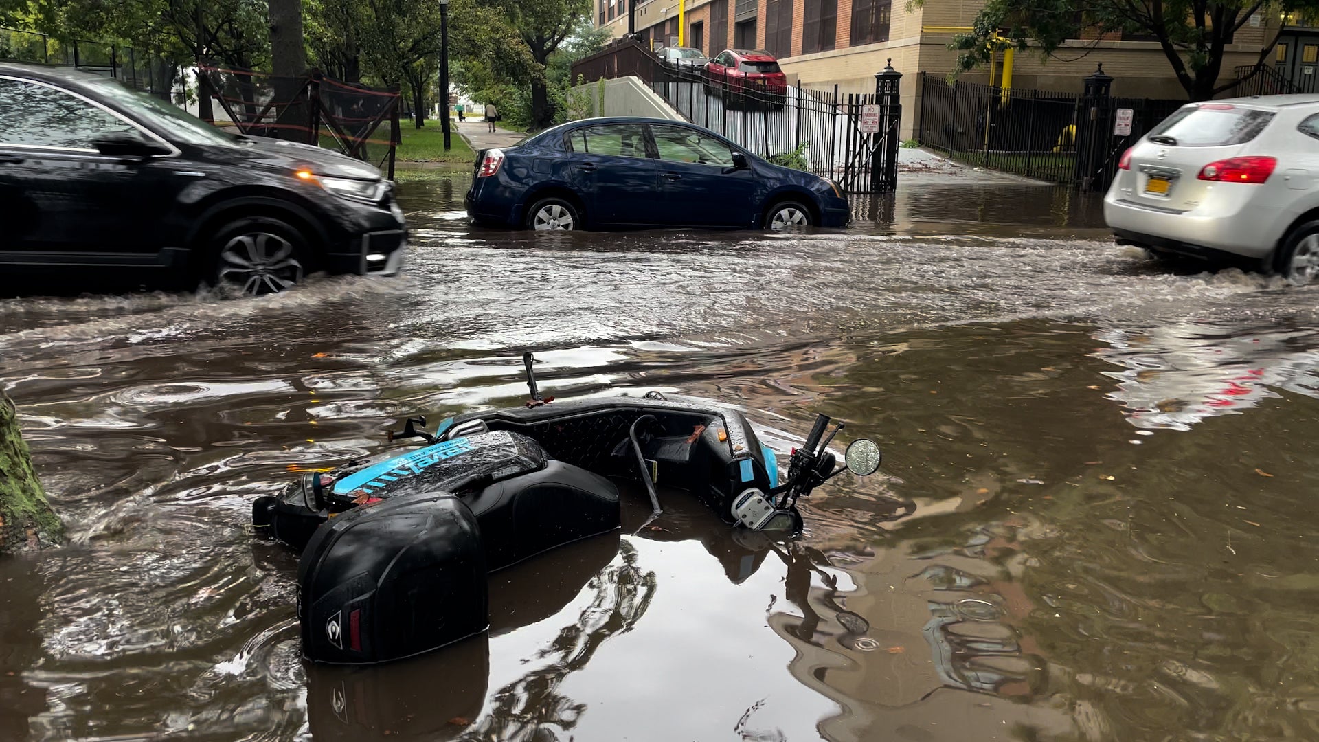 Bike submerged in the rainwater in NYC