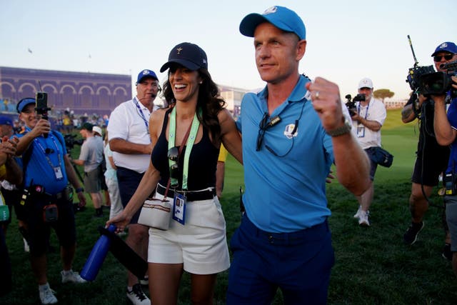 Europe Captain Luke Donald with his wife Diane at the end of day one of the 44th Ryder Cup at the Marco Simone Golf and Country Club (David Davies/PA)