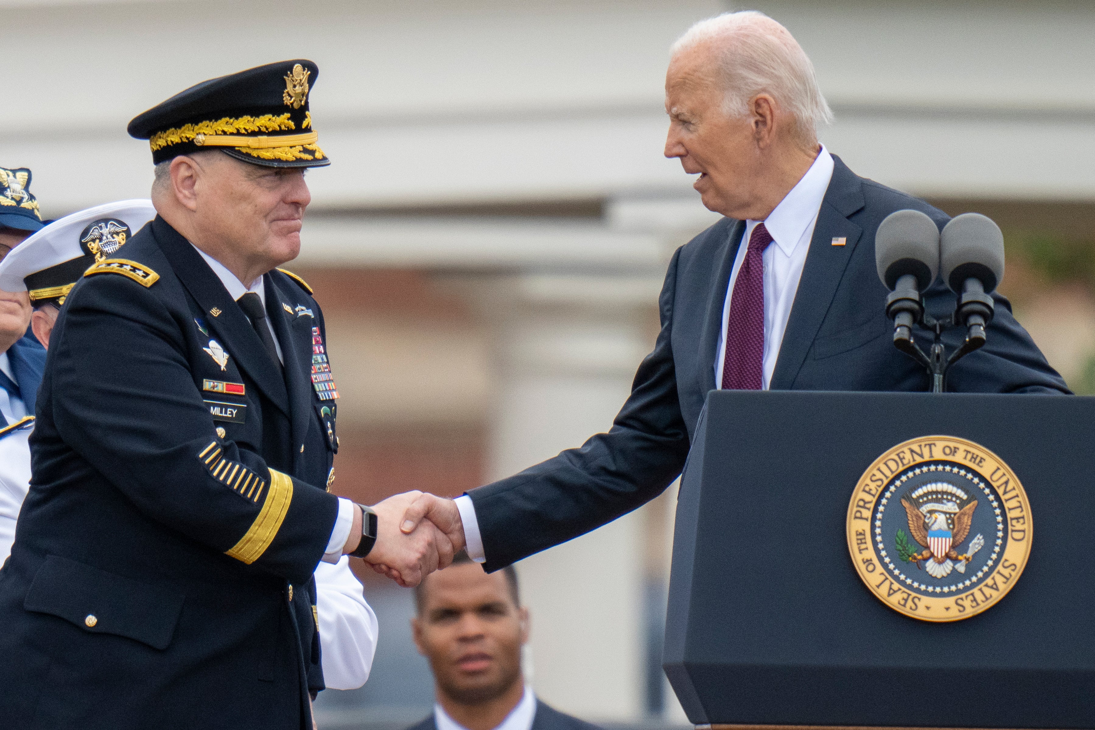 President Joe Biden was present at Mr Milley’s retirement ceremony on Friday