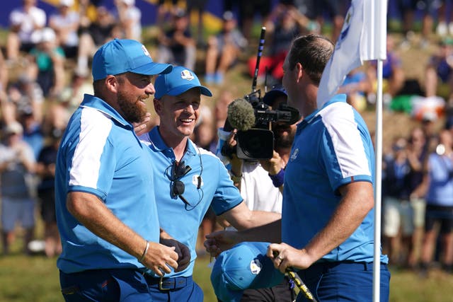 Luke Donald, centre, and his European team had plenty to celebrate on day one in Rome (David Davies/PA)