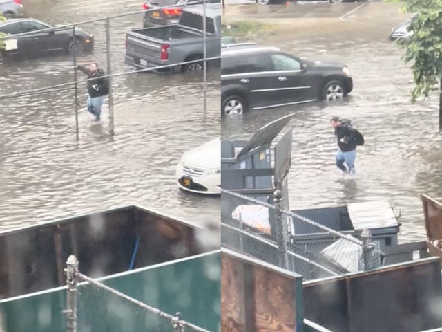 <p>People shocked by video of NYC teacher wading through flood waters</p>