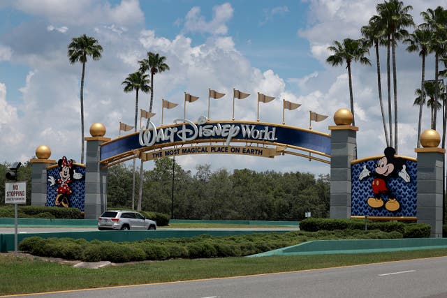 <p>A sign near an entrance to Walt Disney World in Orlando, Florida.</p>