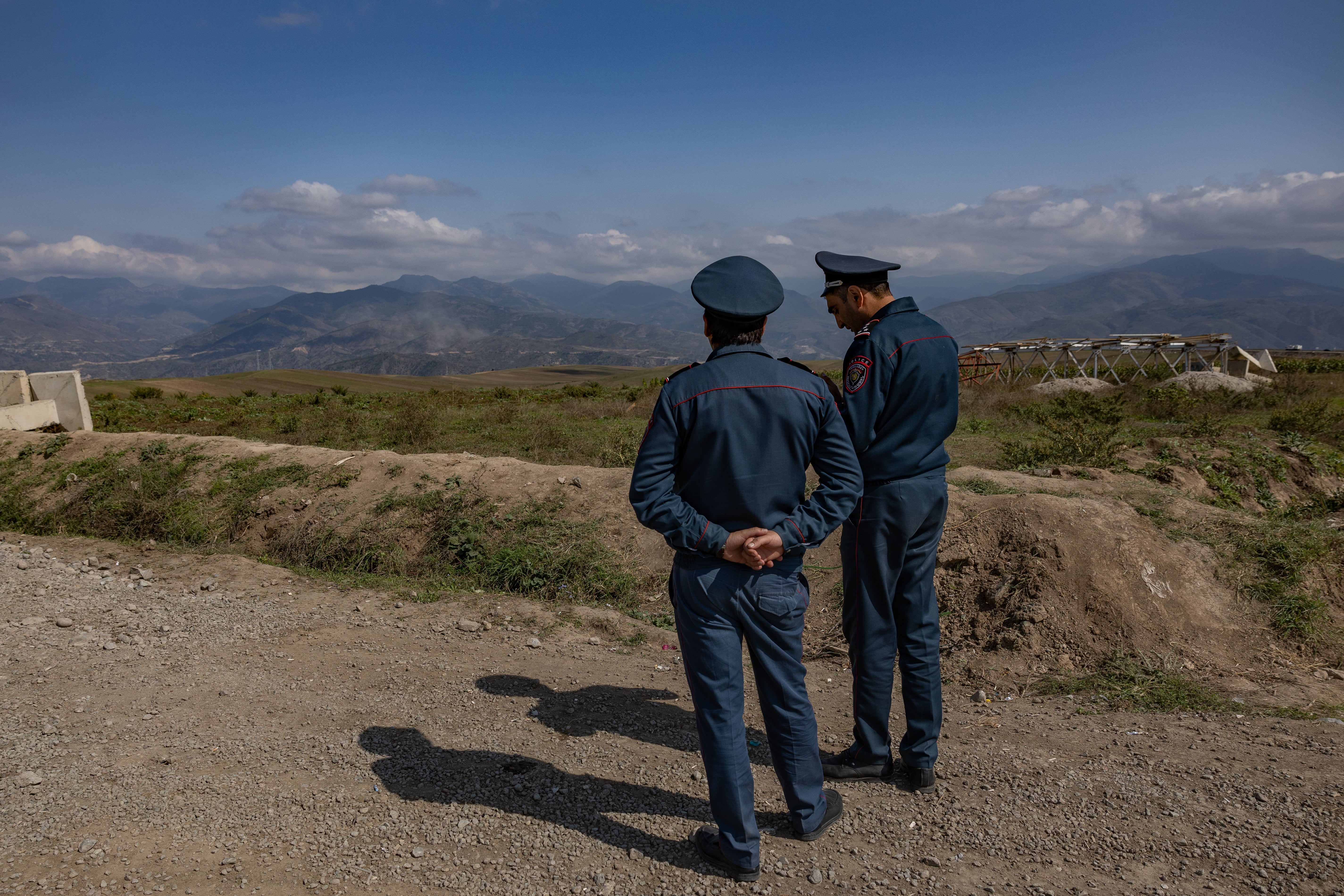 Armenian border police observe explosions in Nagorno Karabakh as Azerbaijan starts building new mountain roads