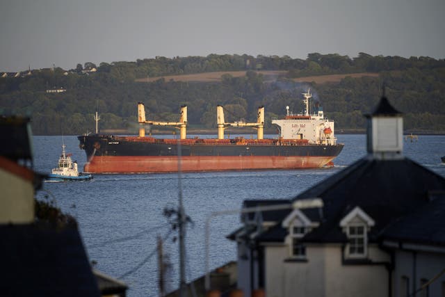 Cargo vessel MV Matthew being escorted into Cobh in Cork (Niall Carson/PA)