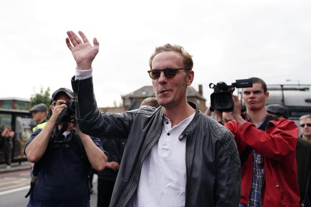 Actor-turned-politician Laurence Fox during a Turning Point UK protest outside the Honor Oak pub in Forest Hill, south London (Jordan Pettitt/PA)
