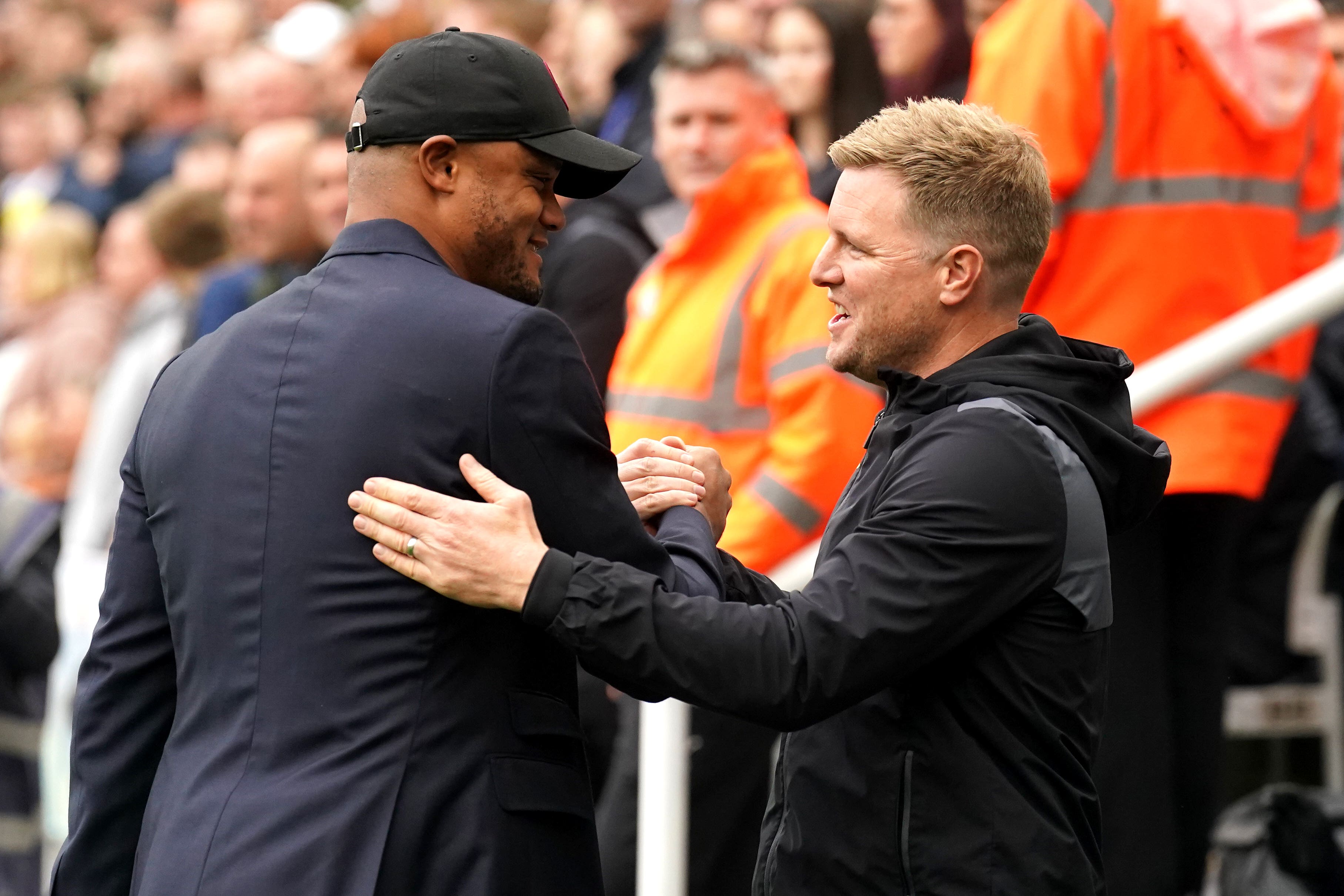 Newcastle head coach Eddie Howe (right) is facing an injury crisis ahead of Wednesday night’s Champions League clash with Paris St Germain (Owen Humphreys/PA)