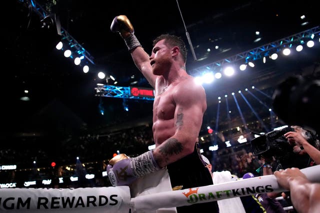 <p>Canelo Alvarez, of Mexico, celebrates after defeating Jermell Charlo in their super middleweight title boxing match (John Locher, AP)</p>