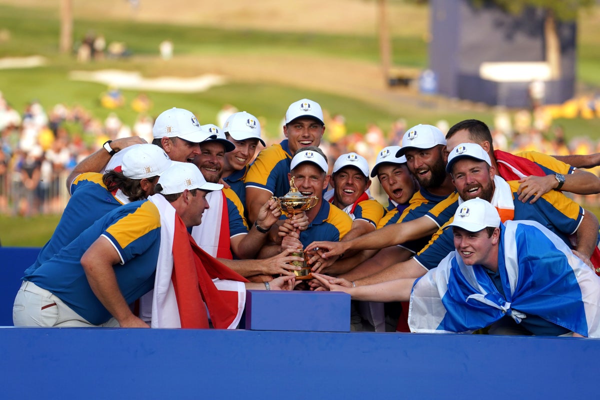 Watch moment Europe lift 2023 Ryder Cup trophy